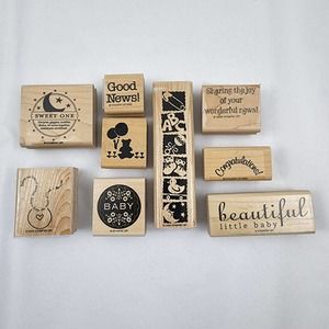 Lot of 9 Stampin Up New Baby, Good News, Congrats, Joy Rubber Stamp